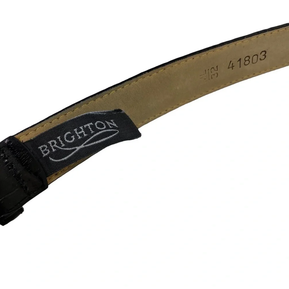 Brighton Black Leather Embossed Belt Silver Buckle‎
